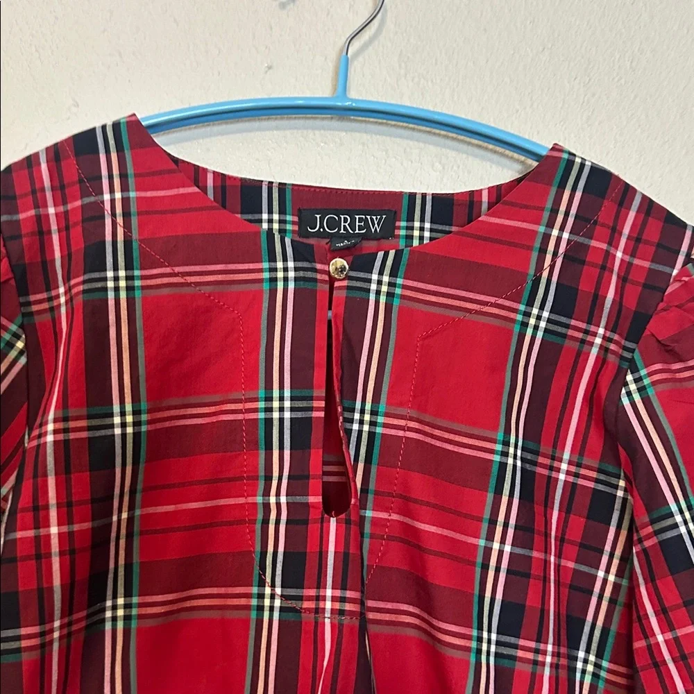 J. Crew Puff-sleeve Poplin‎ Blouse in Good Tidings Plaid Size Small